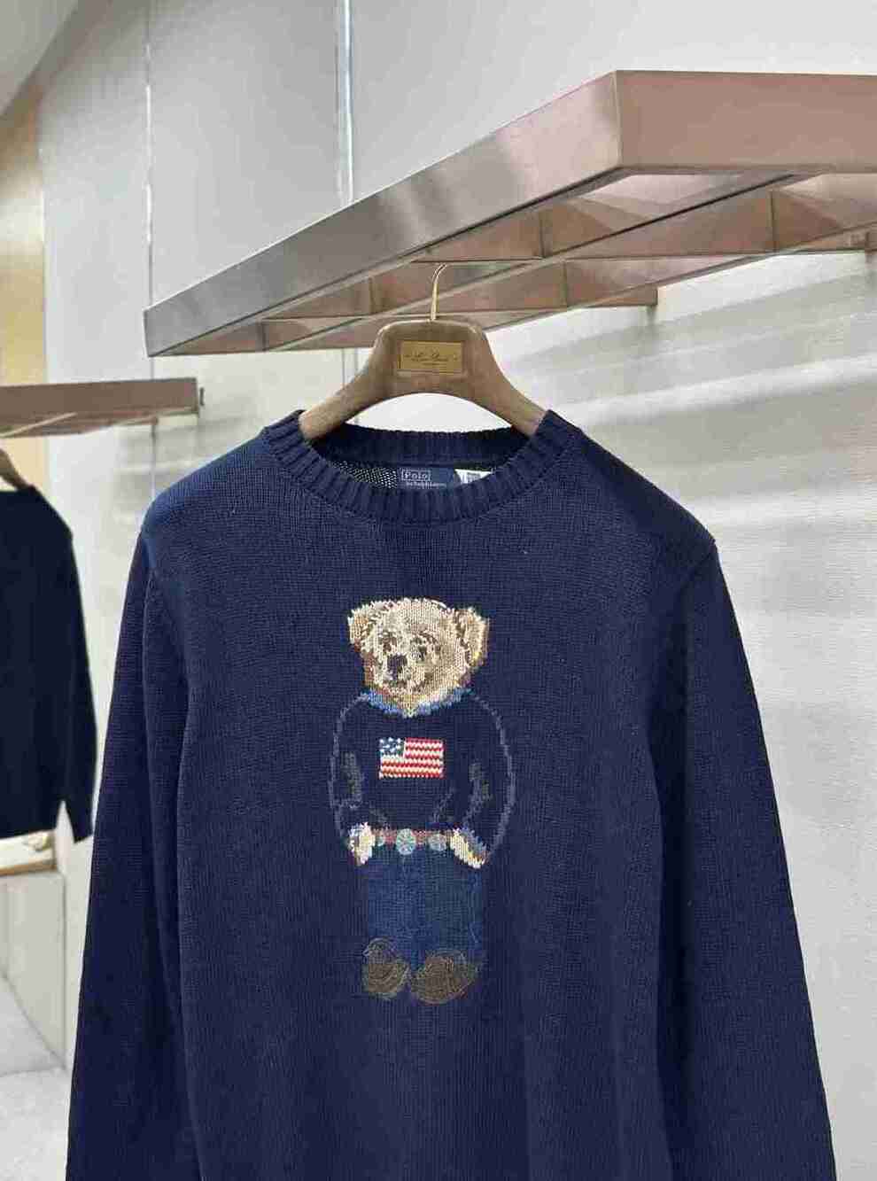 Polo Ralph Lauren Flag Polo Bear Knit Sweater Navy Blue Preppy Pullover - Picture 3 of 5